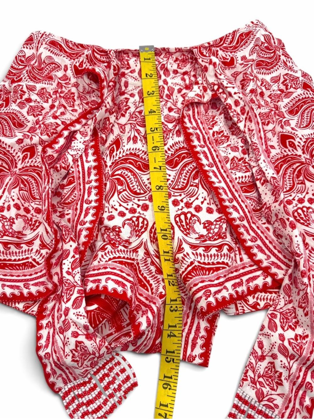NWT Farm Rio River Ride Red Tie-Waist Linen Blend Shorts Beaded Fringe Size S - Picture 13 of 16